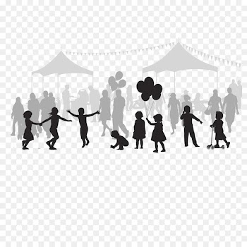 Silhouette Drawing Cartoon Illustration - The amusement park is crowded with people 