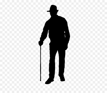 Silhouette Illustration - Silhouette of man on crutches wearing a hat 