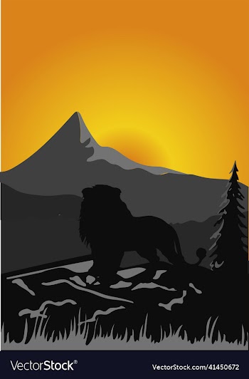 silhouette lion in sunset at savanah