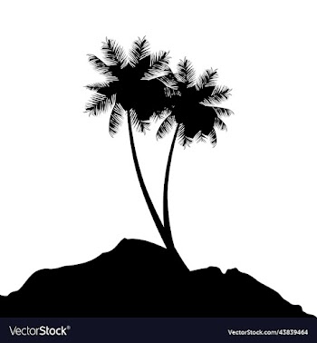 silhouette mountain and plam tree on sea beach