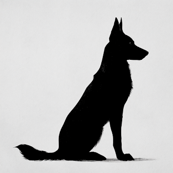 Silhouette of a Sitting Dog with Upright Tail