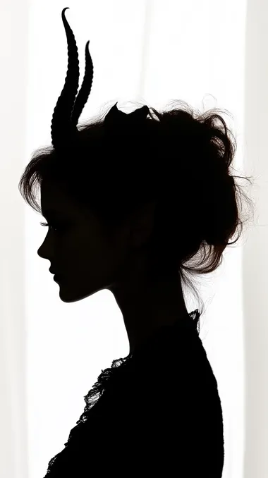 Silhouette of a Woman with Horns on White Background – Art Decor