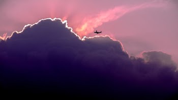 silhouette of airplanes of white clouds