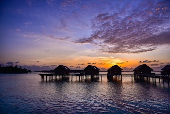Silhouette of Houses on Sea during Golden Hour