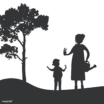 Silhouette of mother and son gardening vector | Free stock vector - 488580