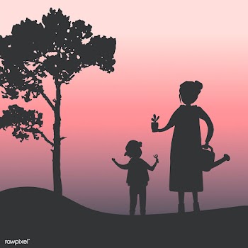 Silhouette of mother and son gardening vector | Free stock vector - 488581