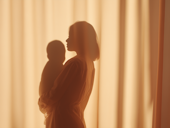 Silhouette of Mother Holding Baby