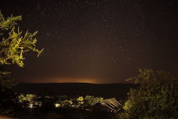 silhouette of mountain under night stars