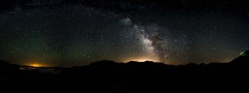 silhouette of mountainous terrain under milky way