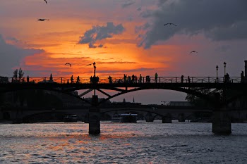 Silhouette of People Walking on Bridge