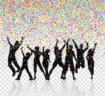 Silhouette of people with confetti illustration, Party Silhouette Dance, Party scene background transparent background PNG clipart