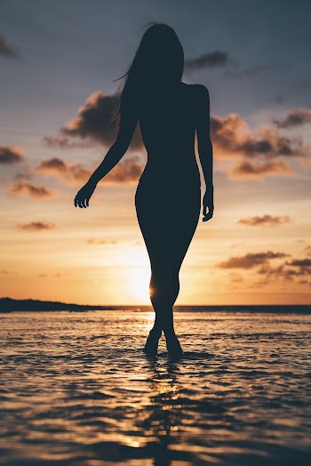 Silhouette of Person Standing on Beach during Sunset