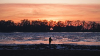 Silhouette of Person Standing on Beach during Sunset