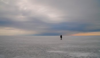 Silhouette of Person Walking on Vast Land