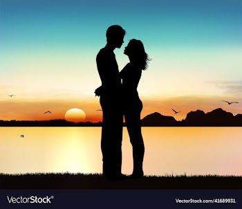 silhouette of the hugging lovely couple against