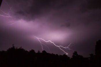 silhouette of trees with lightning