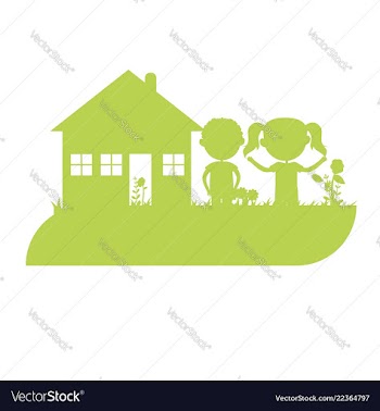 Silhouette of two kids at home vector image