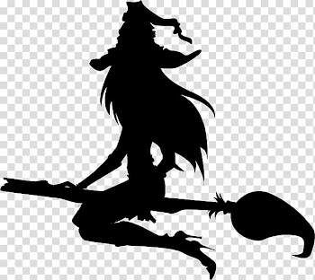 Silhouette of witch riding broomstick , Window Wall decal Sticker Halloween, Witch transparent background PNG clipart