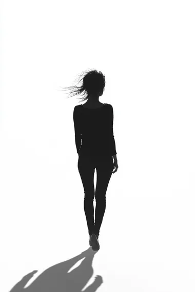 Silhouette of Woman Walking on White Street in Isolated Background