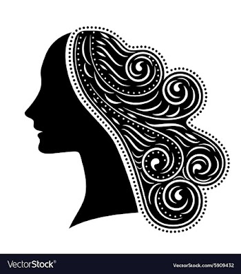 Silhouette of woman with ornamental hair vector image
