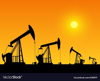 Silhouette of working oil pumps on sunset backgrou vector image