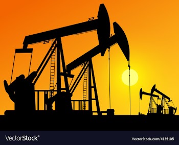 Silhouette of working oil pumps on sunset backgrou vector image