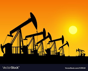 Silhouette of working oil pumps on sunset backgrou vector image