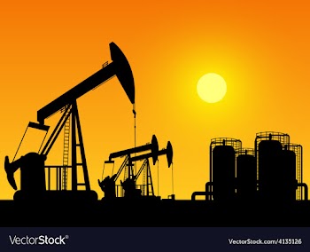 Silhouette of working oil pumps on sunset backgrou vector image