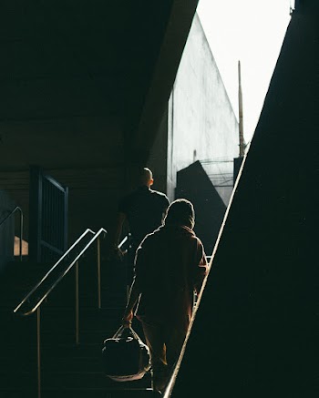 Silhouette Photo of People Climbing Up the Stairs