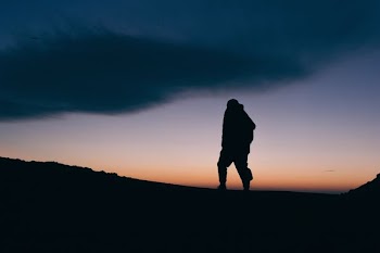 silhouette photo of person walking