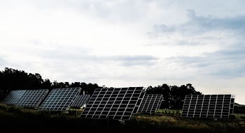 silhouette photography of assorted solar panel behind trees