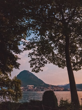Silhouette Photography of City Near Body of Water and Mountain