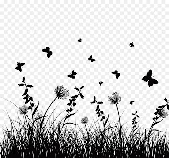 Silhouette Royalty-free Clip art - Decorative flowers and butterfly silhouettes 