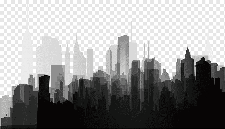 Silhouette Splash, Black and white city silhouette, high-rise buildings illustration, white, building, city png