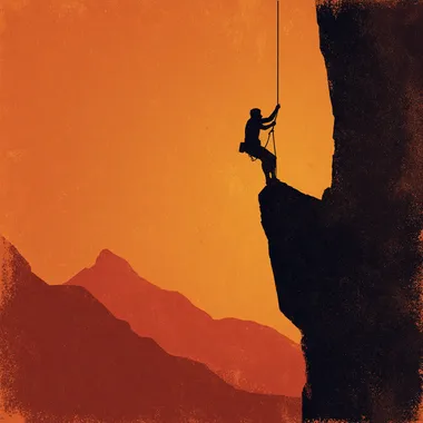 Silhouetted Climber Ascending a Rock Face Silhouetted Climber Ascending a Rock Face