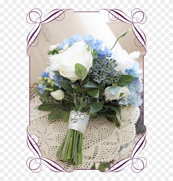 Silk Artificial Bridal Posy Bouquet With Light Blue, - Bouquet