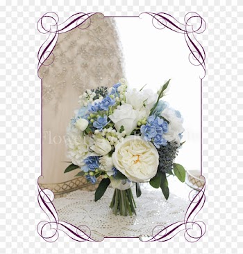 Silk Artificial Bridal Posy Bouquet With Light Blue, - Flower Bouquet