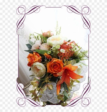 Silk Artificial Vibrant Orange, Apricot And Green Bridal - Flower Bouquet