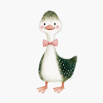 Silly Goose with Bow - Children's Watercolour Illustration