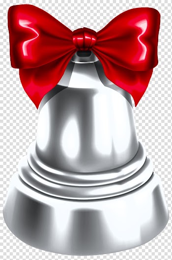Silver bell with red ribbon bow illustration, Christmas Silver Bells , Christmas Silver Bell transparent background PNG clipart