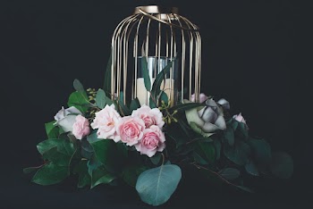 Silver Bird Cage Designed Tealight Holder With Pink Roses