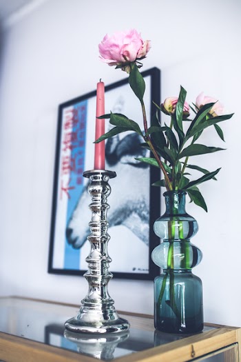 Silver candlestick &amp; pink peonies