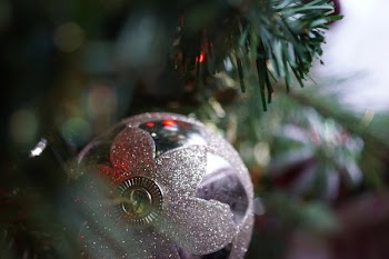 Silver Christmas Bauble Hanging on Christmas Tree