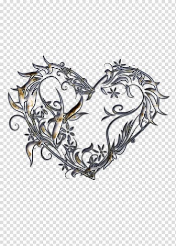 Silver Filled Heart, heart-shaped gray floral pattern transparent background PNG clipart