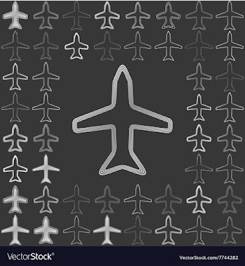 Silver line airplane icon design set vector image