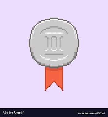 silver medal or second place badge with red ribbon