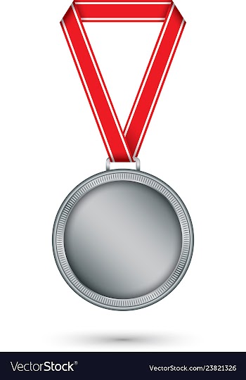  					Silver medal with red ribbon vector image														
