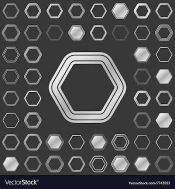 Silver metallic hexagon icon design set vector image