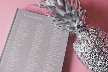 silver pineapple near The Unsplash Book