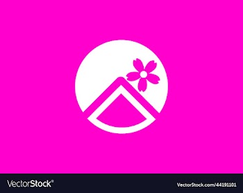 simple beautiful logo house with sun and sakura